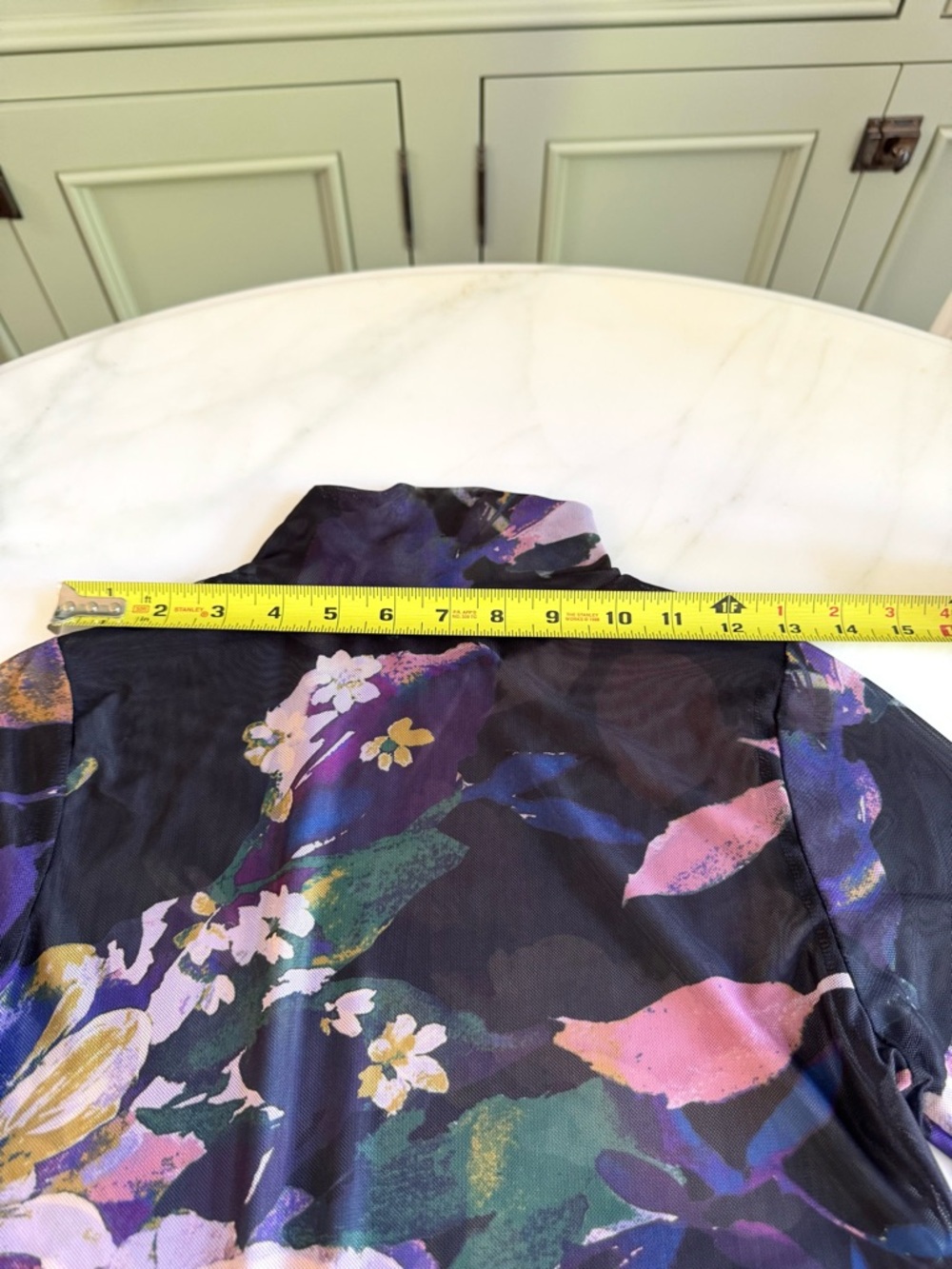 Aqua Purple Multi Floral Mock-Neck Mesh Long Sleeve Top - Picture 8 of 10